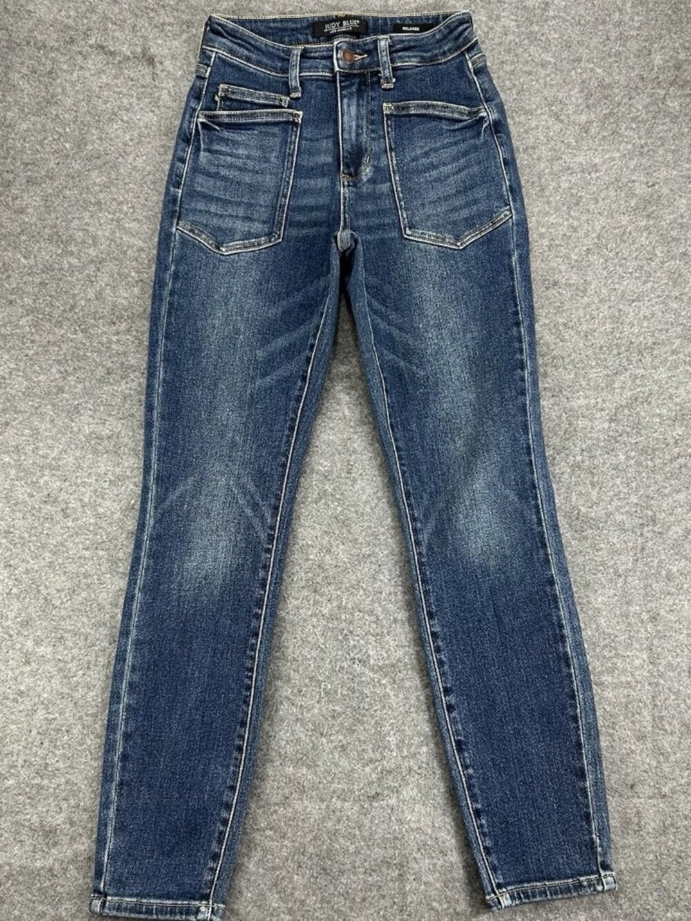 Judy Blue Relaxed Fit Jeans Patch Pockets 1/25 High Rise Whisker Wash 24x28.5